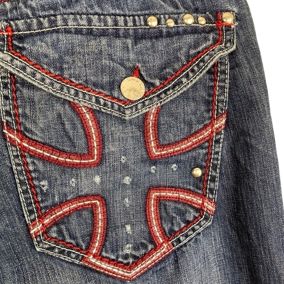 Pepe Jeans London Dark Wash Relaxed Jeans Jewel Studded Cross Grunge Worn 44x33 - Picture 3 of 16